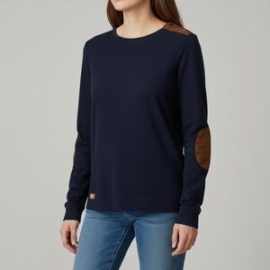 LAUREN RALPH LAUREN Long Sleeve‎ Tee Faux Suede Elbow Patches Navy Size Large